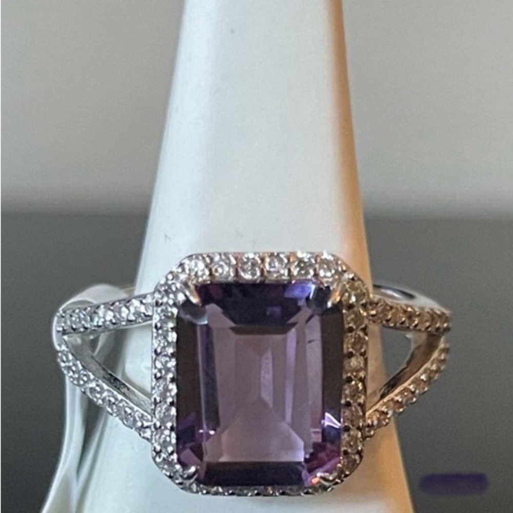 Purple and Silver Amethyst Halo Ring